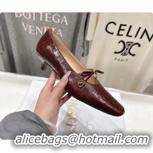Hot Style Dior Muse Pumps Shoes Burgundy Crocodile Printed Calfskin Leather 35MM 6062511