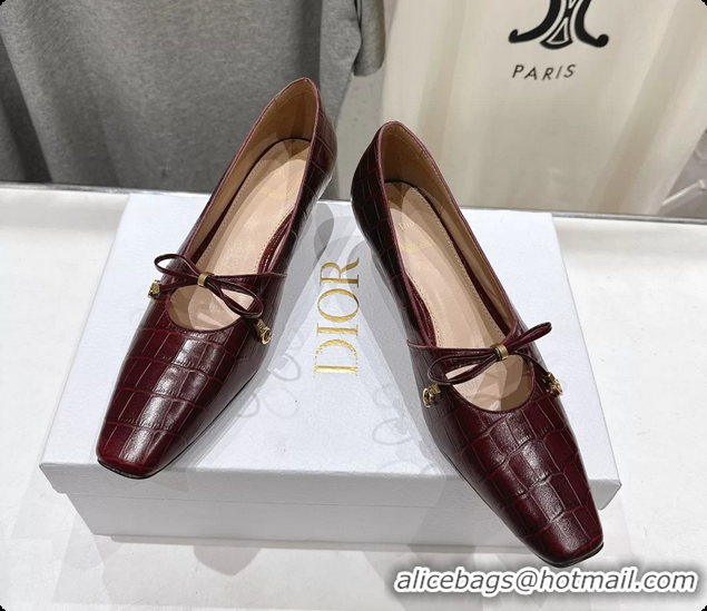 Hot Style Dior Muse Pumps Shoes Burgundy Crocodile Printed Calfskin Leather 35MM 6062511