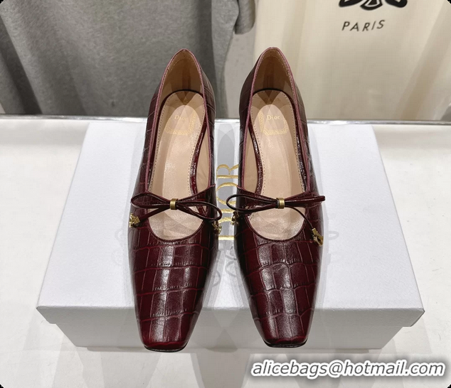 Hot Style Dior Muse Pumps Shoes Burgundy Crocodile Printed Calfskin Leather 35MM 6062511