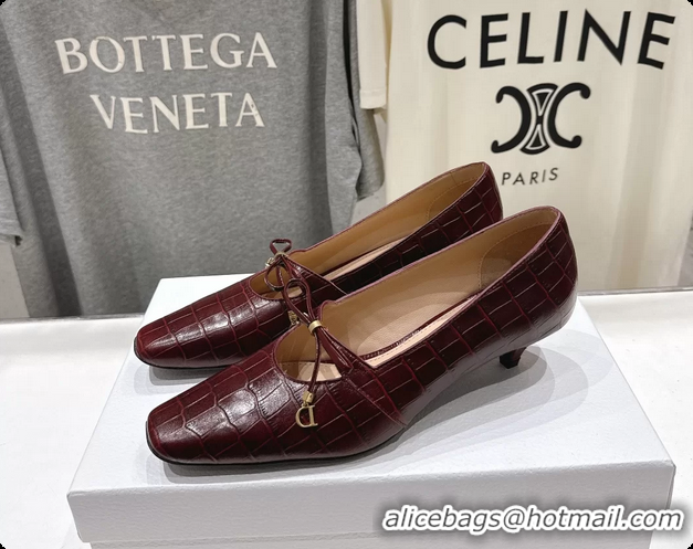 Hot Style Dior Muse Pumps Shoes Burgundy Crocodile Printed Calfskin Leather 35MM 6062511