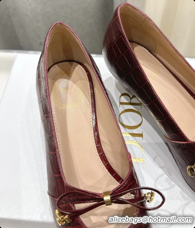 Hot Style Dior Muse Pumps Shoes Burgundy Crocodile Printed Calfskin Leather 35MM 6062511