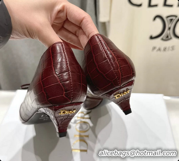 Hot Style Dior Muse Pumps Shoes Burgundy Crocodile Printed Calfskin Leather 35MM 6062511
