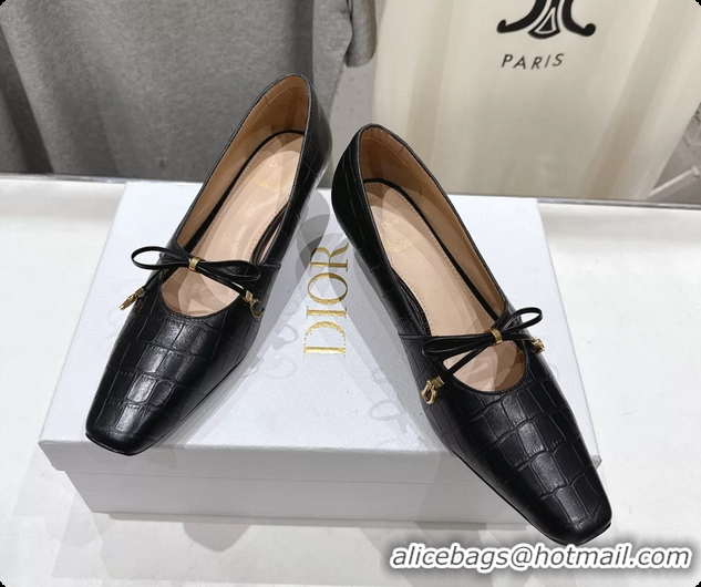 Perfect Dior Muse Pumps Shoes Black Crocodile Printed Calfskin Leather 35MM 6062511