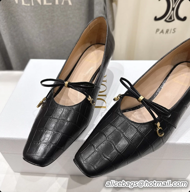 Perfect Dior Muse Pumps Shoes Black Crocodile Printed Calfskin Leather 35MM 6062511