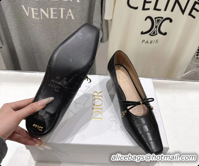 Perfect Dior Muse Pumps Shoes Black Crocodile Printed Calfskin Leather 35MM 6062511