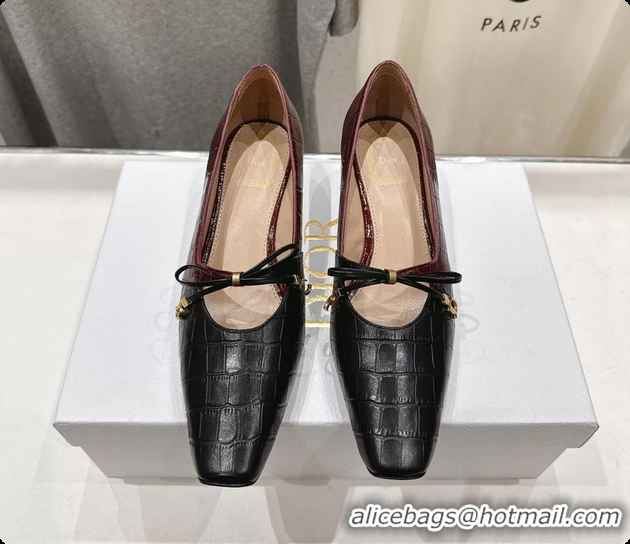 Buy Luxury Dior Muse Pumps Shoes Black Crocodile Printed Calfskin Leather 35MM 6062511