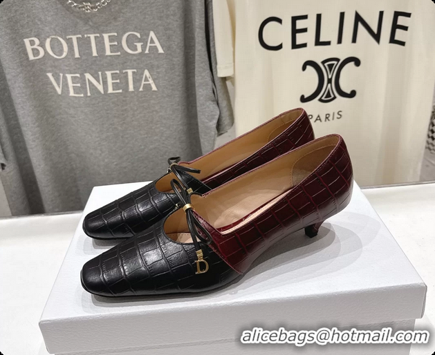 Buy Luxury Dior Muse Pumps Shoes Black Crocodile Printed Calfskin Leather 35MM 6062511