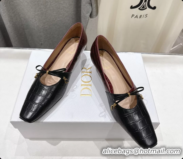 Buy Luxury Dior Muse Pumps Shoes Black Crocodile Printed Calfskin Leather 35MM 6062511