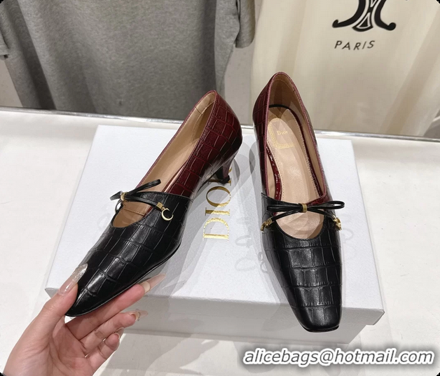 Buy Luxury Dior Muse Pumps Shoes Black Crocodile Printed Calfskin Leather 35MM 6062511