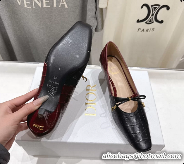 Buy Luxury Dior Muse Pumps Shoes Black Crocodile Printed Calfskin Leather 35MM 6062511