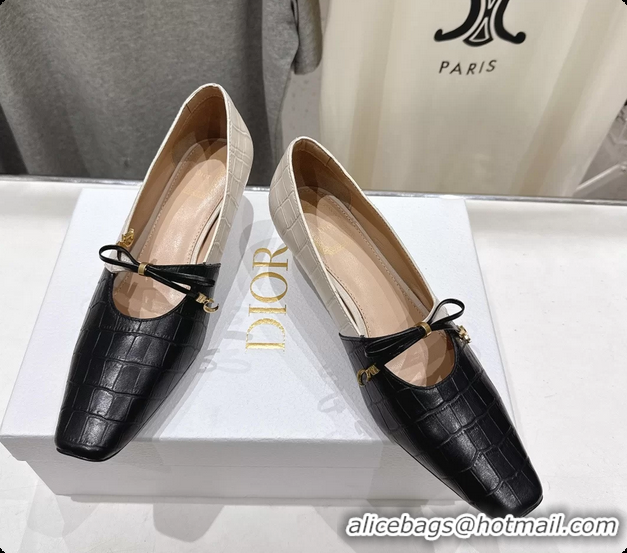 Fashion Luxury Dior Muse Pumps Shoes Black Cream Crocodile Printed Calfskin Leather 35MM 6062511