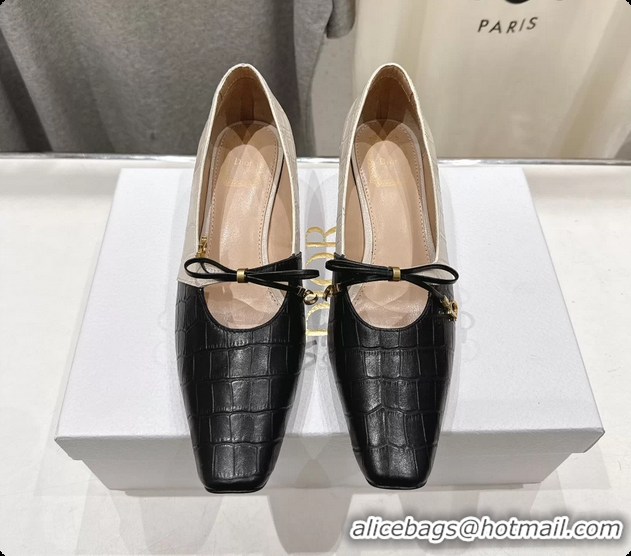 Fashion Luxury Dior Muse Pumps Shoes Black Cream Crocodile Printed Calfskin Leather 35MM 6062511