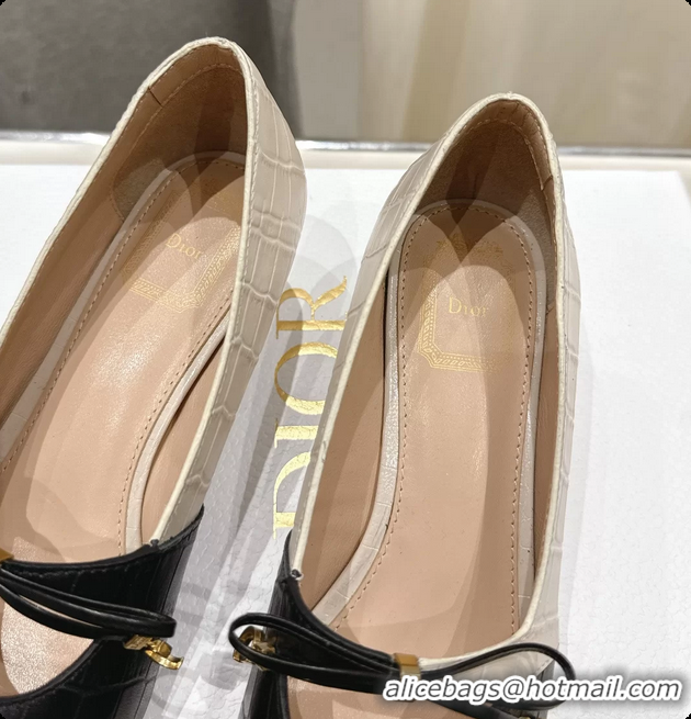 Fashion Luxury Dior Muse Pumps Shoes Black Cream Crocodile Printed Calfskin Leather 35MM 6062511