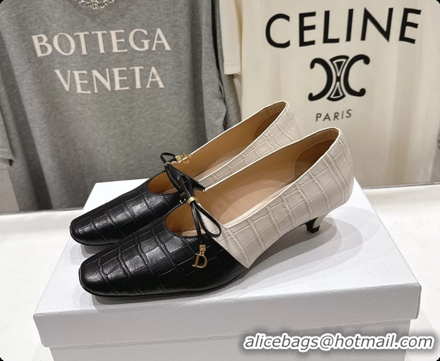 Fashion Luxury Dior Muse Pumps Shoes Black Cream Crocodile Printed Calfskin Leather 35MM 6062511
