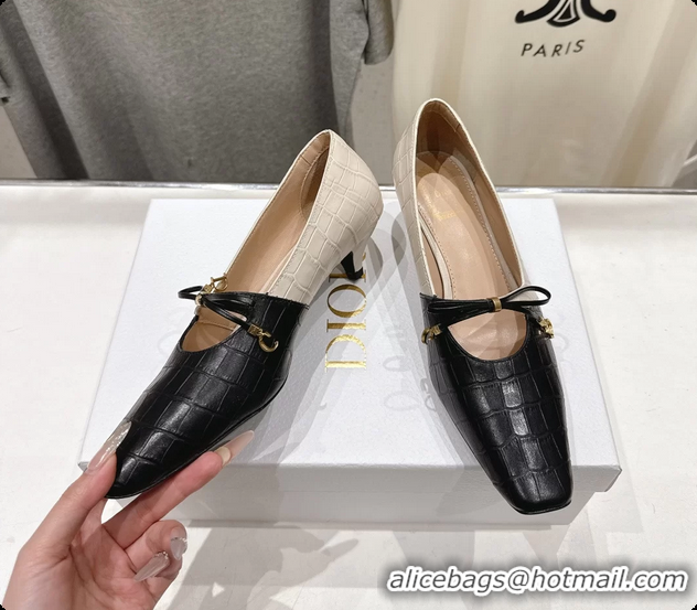 Fashion Luxury Dior Muse Pumps Shoes Black Cream Crocodile Printed Calfskin Leather 35MM 6062511
