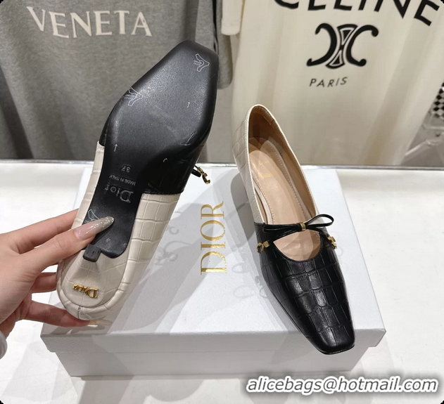 Fashion Luxury Dior Muse Pumps Shoes Black Cream Crocodile Printed Calfskin Leather 35MM 6062511
