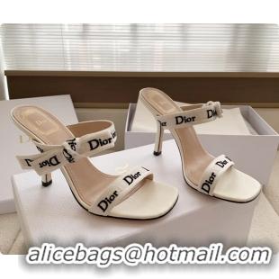Good Product Dior Heeled Sandals Shoes with Jadior Strap White Embroidered Cotton 100MM 6062512
