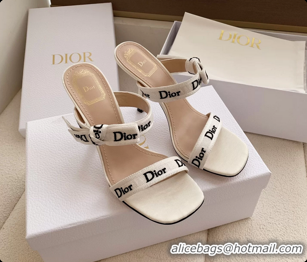 Good Product Dior Heeled Sandals Shoes with Jadior Strap White Embroidered Cotton 100MM 6062512