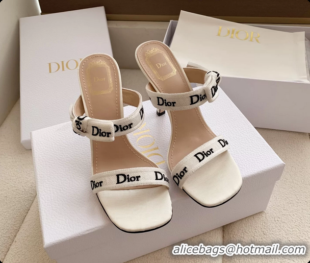 Good Product Dior Heeled Sandals Shoes with Jadior Strap White Embroidered Cotton 100MM 6062512