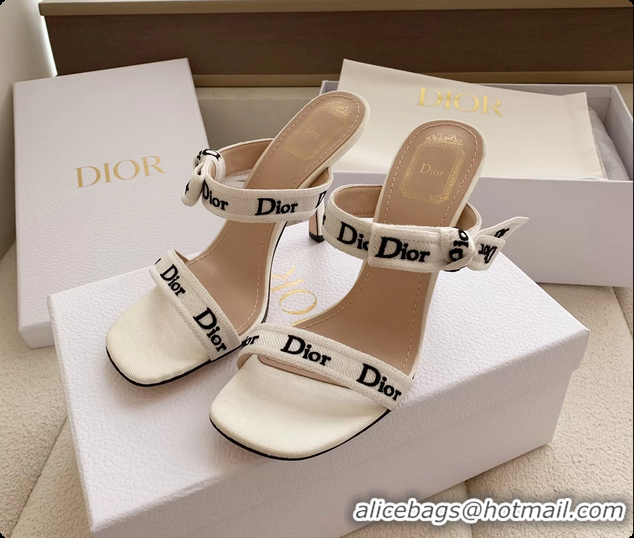 Good Product Dior Heeled Sandals Shoes with Jadior Strap White Embroidered Cotton 100MM 6062512
