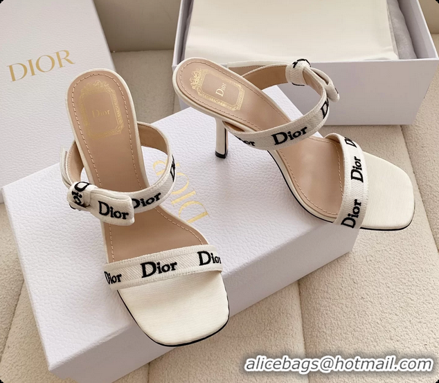 Good Product Dior Heeled Sandals Shoes with Jadior Strap White Embroidered Cotton 100MM 6062512