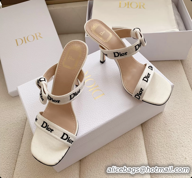 Good Product Dior Heeled Sandals Shoes with Jadior Strap White Embroidered Cotton 100MM 6062512