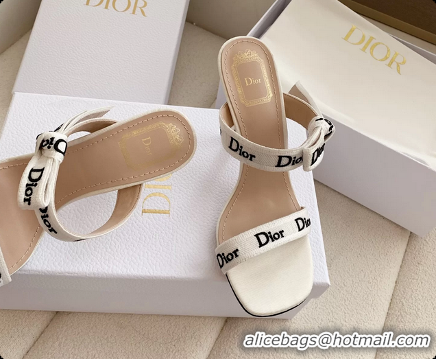 Good Product Dior Heeled Sandals Shoes with Jadior Strap White Embroidered Cotton 100MM 6062512