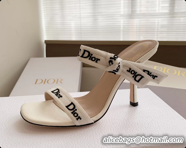 Good Product Dior Heeled Sandals Shoes with Jadior Strap White Embroidered Cotton 100MM 6062512