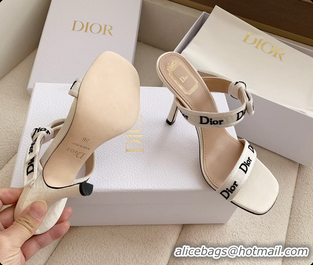 Good Product Dior Heeled Sandals Shoes with Jadior Strap White Embroidered Cotton 100MM 6062512