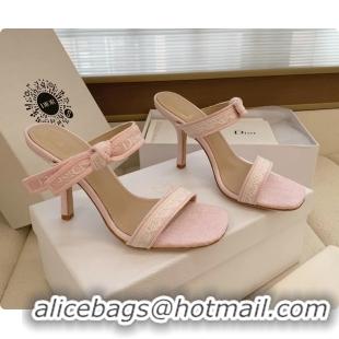 Low Price Dior Heeled Sandals Shoes with Jadior Strap Pink Embroidered Cotton 100MM 6062512