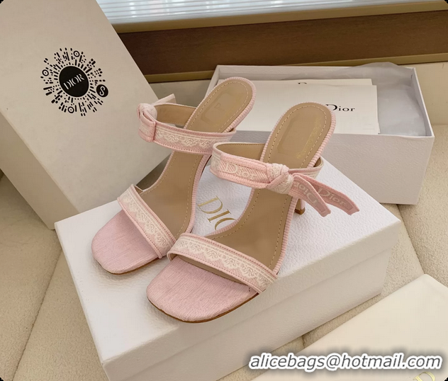Low Price Dior Heeled Sandals Shoes with Jadior Strap Pink Embroidered Cotton 100MM 6062512