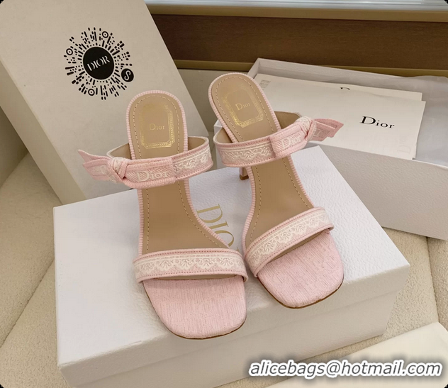 Low Price Dior Heeled Sandals Shoes with Jadior Strap Pink Embroidered Cotton 100MM 6062512