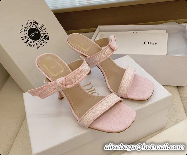 Low Price Dior Heeled Sandals Shoes with Jadior Strap Pink Embroidered Cotton 100MM 6062512