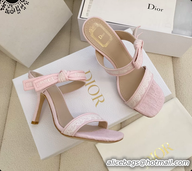 Low Price Dior Heeled Sandals Shoes with Jadior Strap Pink Embroidered Cotton 100MM 6062512