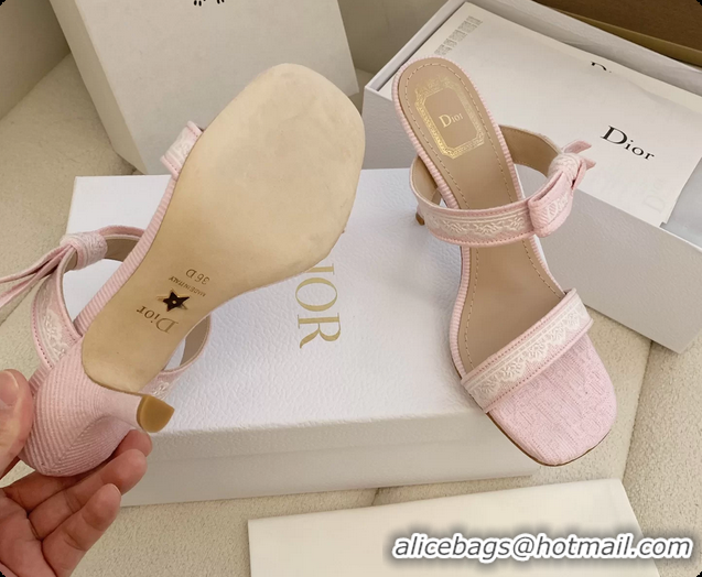 Low Price Dior Heeled Sandals Shoes with Jadior Strap Pink Embroidered Cotton 100MM 6062512