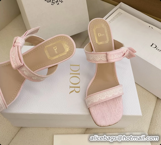 Low Price Dior Heeled Sandals Shoes with Jadior Strap Pink Embroidered Cotton 100MM 6062512