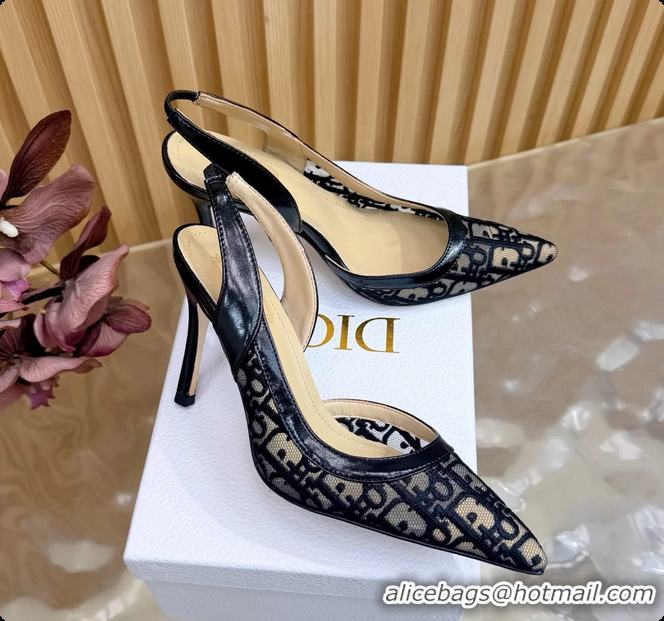 Good Looking Dior Adiorable Slingback Pump Black Dior Oblique Embroidered Mesh 85MM 6062601