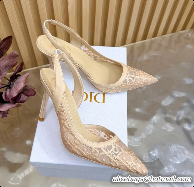 Top Grade Dior Adiorable Slingback Pump Beige Dior Oblique Embroidered Mesh 85MM 6062601
