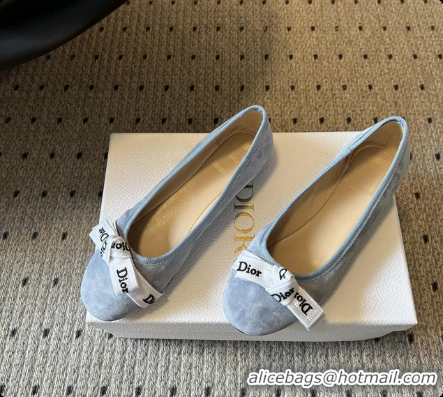 Best Product Dior Jadior Ballet Flats Light Blue Suede Leather 6062602