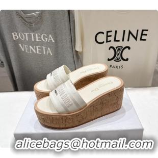 Pretty Style Dior Dway Platform Slide Sandals White Grained Calfskin 6062603
