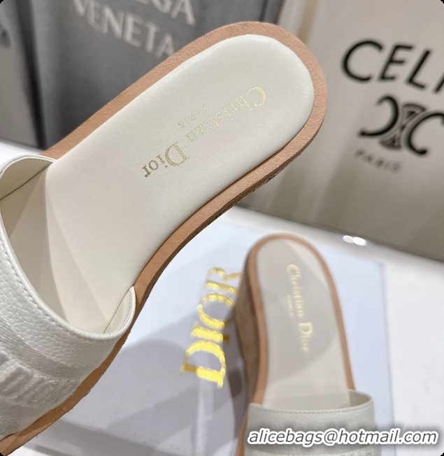 Pretty Style Dior Dway Platform Slide Sandals White Grained Calfskin 6062603