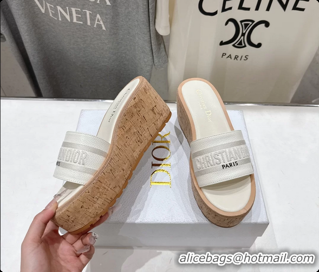 Pretty Style Dior Dway Platform Slide Sandals White Grained Calfskin 6062603