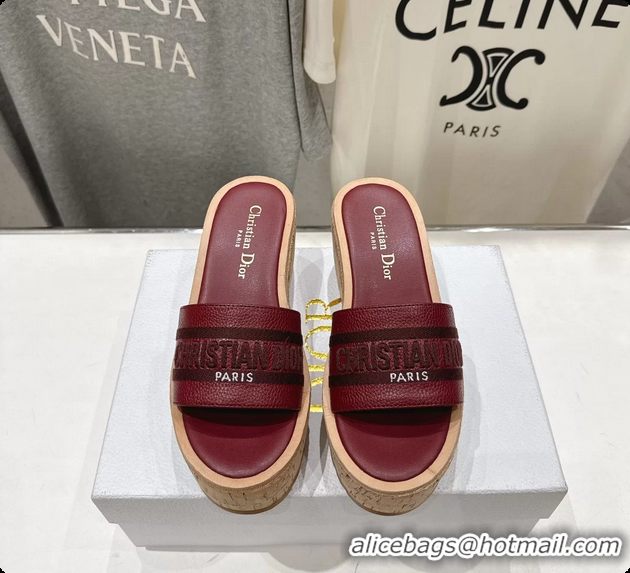 Popular Style Dior Dway Platform Slide Sandals Red Grained Calfskin 6062603
