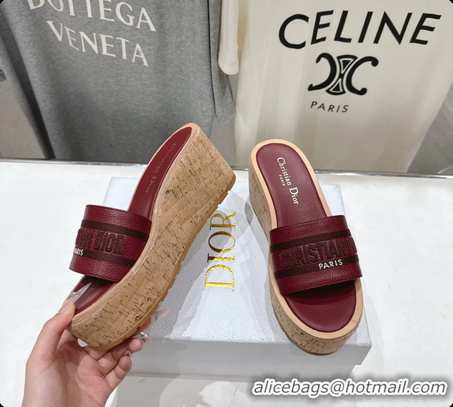 Popular Style Dior Dway Platform Slide Sandals Red Grained Calfskin 6062603