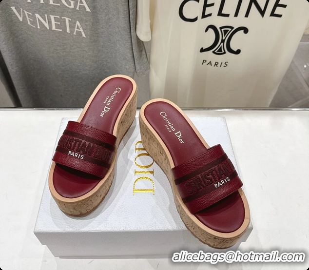 Popular Style Dior Dway Platform Slide Sandals Red Grained Calfskin 6062603