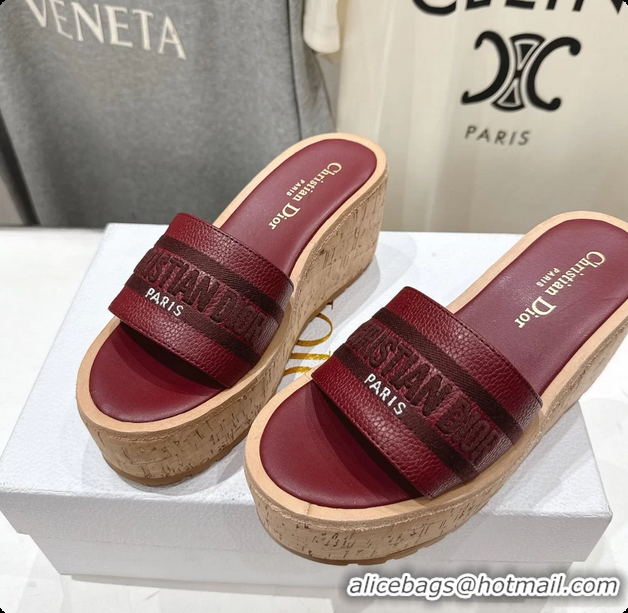 Popular Style Dior Dway Platform Slide Sandals Red Grained Calfskin 6062603