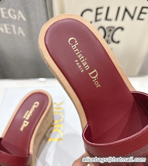 Popular Style Dior Dway Platform Slide Sandals Red Grained Calfskin 6062603