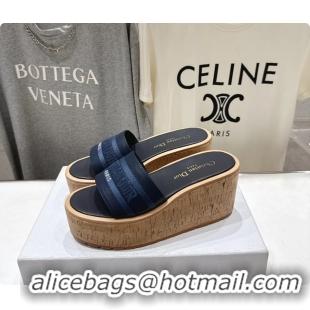 Top Design Dior Dway Platform Slide Sandals Navy Blue Grained Calfskin 6062603