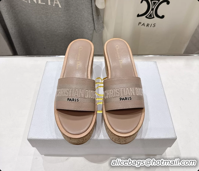 Feminine Dior Dway Platform Slide Sandals Gray Grained Calfskin 6062603