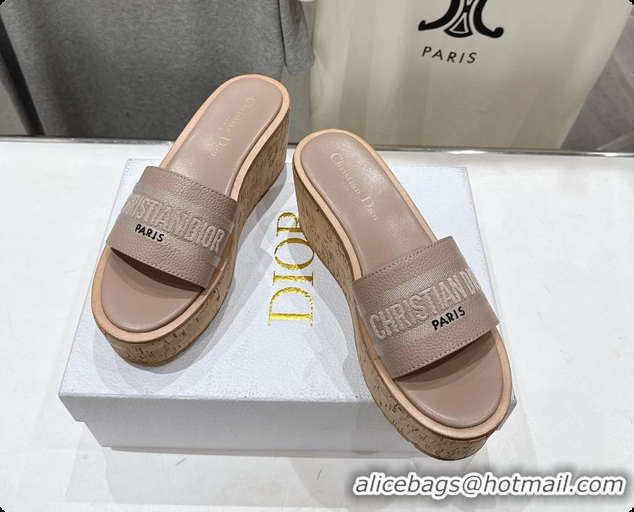 Feminine Dior Dway Platform Slide Sandals Gray Grained Calfskin 6062603